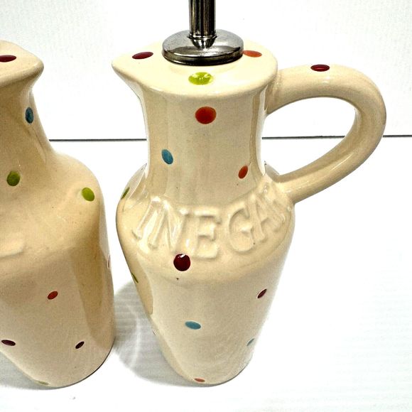 Temp-tations Temptations By Tara Polka Dot 5 pc Condiment Set Oil Vinegar Salt - Picture 5 of 15